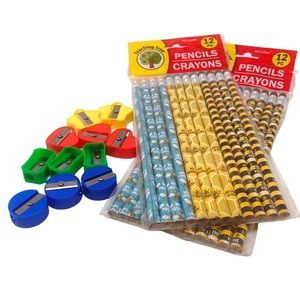 School Supply Bundle 24 Pencils 10 Sharpeners Bee Multicolor NEW
